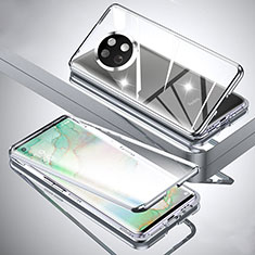 Coque Rebord Bumper Luxe Aluminum Metal Miroir 360 Degres Housse Etui Aimant pour Xiaomi Redmi Note 9T 5G Argent