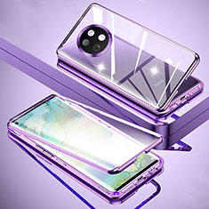 Coque Rebord Bumper Luxe Aluminum Metal Miroir 360 Degres Housse Etui Aimant pour Xiaomi Redmi Note 9T 5G Violet