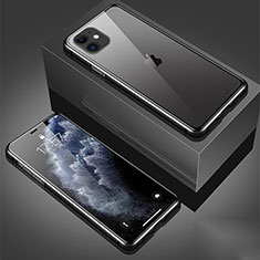 Coque Rebord Bumper Luxe Aluminum Metal Miroir 360 Degres Housse Etui Aimant T01 pour Apple iPhone 11 Noir