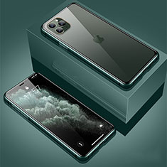 Coque Rebord Bumper Luxe Aluminum Metal Miroir 360 Degres Housse Etui Aimant T01 pour Apple iPhone 11 Pro Vert