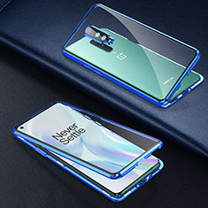 Coque Rebord Bumper Luxe Aluminum Metal Miroir 360 Degres Housse Etui Aimant T01 pour OnePlus 8 Bleu