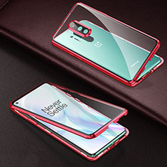 Coque Rebord Bumper Luxe Aluminum Metal Miroir 360 Degres Housse Etui Aimant T01 pour OnePlus 8 Pro Rouge