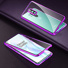 Coque Rebord Bumper Luxe Aluminum Metal Miroir 360 Degres Housse Etui Aimant T01 pour OnePlus 8 Pro Violet