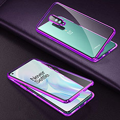 Coque Rebord Bumper Luxe Aluminum Metal Miroir 360 Degres Housse Etui Aimant T01 pour OnePlus 8 Violet