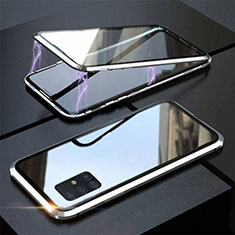 Coque Rebord Bumper Luxe Aluminum Metal Miroir 360 Degres Housse Etui Aimant T01 pour Samsung Galaxy A51 5G Argent