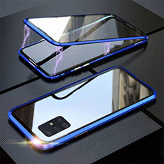 Coque Rebord Bumper Luxe Aluminum Metal Miroir 360 Degres Housse Etui Aimant T01 pour Samsung Galaxy A51 5G Bleu