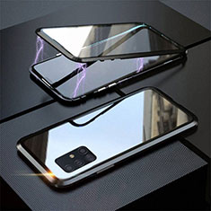 Coque Rebord Bumper Luxe Aluminum Metal Miroir 360 Degres Housse Etui Aimant T01 pour Samsung Galaxy A51 5G Noir