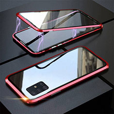 Coque Rebord Bumper Luxe Aluminum Metal Miroir 360 Degres Housse Etui Aimant T01 pour Samsung Galaxy A51 5G Rouge