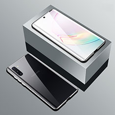 Coque Rebord Bumper Luxe Aluminum Metal Miroir 360 Degres Housse Etui Aimant T01 pour Samsung Galaxy Note 10 Plus Argent