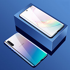 Coque Rebord Bumper Luxe Aluminum Metal Miroir 360 Degres Housse Etui Aimant T01 pour Samsung Galaxy Note 10 Plus Bleu
