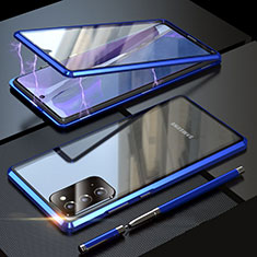 Coque Rebord Bumper Luxe Aluminum Metal Miroir 360 Degres Housse Etui Aimant T01 pour Samsung Galaxy Note 20 5G Bleu