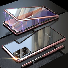 Coque Rebord Bumper Luxe Aluminum Metal Miroir 360 Degres Housse Etui Aimant T01 pour Samsung Galaxy Note 20 5G Rose