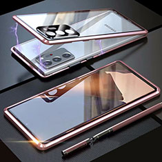 Coque Rebord Bumper Luxe Aluminum Metal Miroir 360 Degres Housse Etui Aimant T01 pour Samsung Galaxy Note 20 Ultra 5G Rose