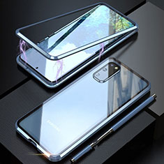 Coque Rebord Bumper Luxe Aluminum Metal Miroir 360 Degres Housse Etui Aimant T01 pour Samsung Galaxy S20 Bleu