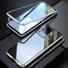 Coque Rebord Bumper Luxe Aluminum Metal Miroir 360 Degres Housse Etui Aimant T01 pour Samsung Galaxy S20 Ultra 5G Argent