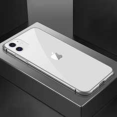 Coque Rebord Bumper Luxe Aluminum Metal Miroir 360 Degres Housse Etui Aimant T02 pour Apple iPhone 11 Argent