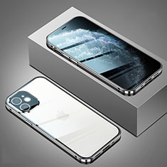 Coque Rebord Bumper Luxe Aluminum Metal Miroir 360 Degres Housse Etui Aimant T02 pour Apple iPhone 12 Mini Argent