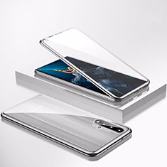 Coque Rebord Bumper Luxe Aluminum Metal Miroir 360 Degres Housse Etui Aimant T02 pour Huawei Honor 20 Argent