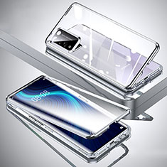 Coque Rebord Bumper Luxe Aluminum Metal Miroir 360 Degres Housse Etui Aimant T02 pour Huawei Honor X10 5G Argent