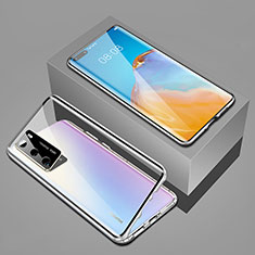 Coque Rebord Bumper Luxe Aluminum Metal Miroir 360 Degres Housse Etui Aimant T02 pour Huawei P40 Argent