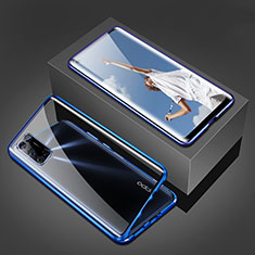 Coque Rebord Bumper Luxe Aluminum Metal Miroir 360 Degres Housse Etui Aimant T02 pour Oppo A52 Bleu