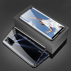 Coque Rebord Bumper Luxe Aluminum Metal Miroir 360 Degres Housse Etui Aimant T02 pour Oppo A52 Noir