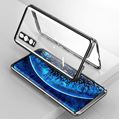 Coque Rebord Bumper Luxe Aluminum Metal Miroir 360 Degres Housse Etui Aimant T02 pour Oppo Find X2 Pro Noir