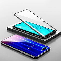 Coque Rebord Bumper Luxe Aluminum Metal Miroir 360 Degres Housse Etui Aimant T02 pour Oppo K1 Noir