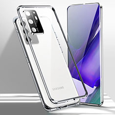 Coque Rebord Bumper Luxe Aluminum Metal Miroir 360 Degres Housse Etui Aimant T02 pour Samsung Galaxy Note 20 Ultra 5G Argent