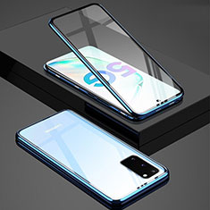 Coque Rebord Bumper Luxe Aluminum Metal Miroir 360 Degres Housse Etui Aimant T02 pour Samsung Galaxy S20 5G Bleu