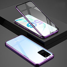 Coque Rebord Bumper Luxe Aluminum Metal Miroir 360 Degres Housse Etui Aimant T02 pour Samsung Galaxy S20 Ultra 5G Violet