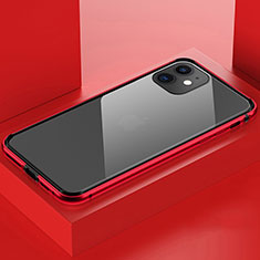 Coque Rebord Bumper Luxe Aluminum Metal Miroir 360 Degres Housse Etui Aimant T03 pour Apple iPhone 11 Rouge