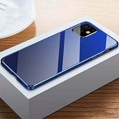 Coque Rebord Bumper Luxe Aluminum Metal Miroir 360 Degres Housse Etui Aimant T03 pour Apple iPhone 12 Mini Bleu