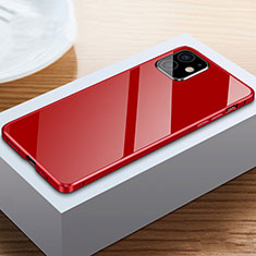 Coque Rebord Bumper Luxe Aluminum Metal Miroir 360 Degres Housse Etui Aimant T03 pour Apple iPhone 12 Mini Rouge