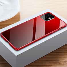 Coque Rebord Bumper Luxe Aluminum Metal Miroir 360 Degres Housse Etui Aimant T03 pour Apple iPhone 12 Mini Rouge et Noir