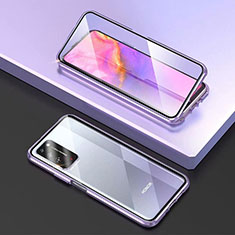 Coque Rebord Bumper Luxe Aluminum Metal Miroir 360 Degres Housse Etui Aimant T03 pour Huawei Honor X10 5G Violet