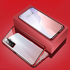 Coque Rebord Bumper Luxe Aluminum Metal Miroir 360 Degres Housse Etui Aimant T03 pour Huawei P40 Lite 5G Rouge