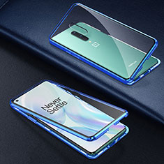 Coque Rebord Bumper Luxe Aluminum Metal Miroir 360 Degres Housse Etui Aimant T03 pour OnePlus 8 Bleu