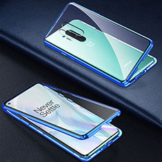 Coque Rebord Bumper Luxe Aluminum Metal Miroir 360 Degres Housse Etui Aimant T03 pour OnePlus 8 Pro Bleu