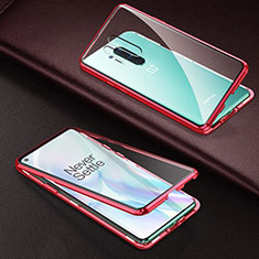 Coque Rebord Bumper Luxe Aluminum Metal Miroir 360 Degres Housse Etui Aimant T03 pour OnePlus 8 Pro Rouge