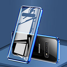 Coque Rebord Bumper Luxe Aluminum Metal Miroir 360 Degres Housse Etui Aimant T03 pour Samsung Galaxy S10 5G Bleu