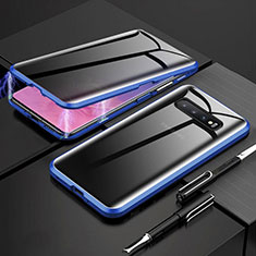Coque Rebord Bumper Luxe Aluminum Metal Miroir 360 Degres Housse Etui Aimant T03 pour Samsung Galaxy S10 Plus Bleu