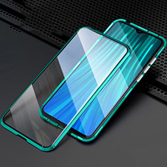 Coque Rebord Bumper Luxe Aluminum Metal Miroir 360 Degres Housse Etui Aimant T03 pour Xiaomi Redmi Note 8 Pro Cyan