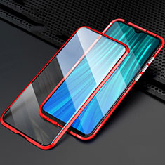 Coque Rebord Bumper Luxe Aluminum Metal Miroir 360 Degres Housse Etui Aimant T03 pour Xiaomi Redmi Note 8 Pro Rouge
