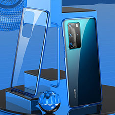Coque Rebord Bumper Luxe Aluminum Metal Miroir 360 Degres Housse Etui Aimant T04 pour Huawei P40 Pro Bleu