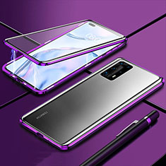 Coque Rebord Bumper Luxe Aluminum Metal Miroir 360 Degres Housse Etui Aimant T04 pour Huawei P40 Pro+ Plus Violet
