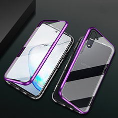 Coque Rebord Bumper Luxe Aluminum Metal Miroir 360 Degres Housse Etui Aimant T04 pour Samsung Galaxy Note 10 5G Violet