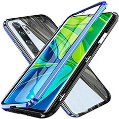 Coque Rebord Bumper Luxe Aluminum Metal Miroir 360 Degres Housse Etui Aimant T04 pour Xiaomi Mi Note 10 Bleu