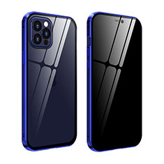 Coque Rebord Bumper Luxe Aluminum Metal Miroir 360 Degres Housse Etui Aimant T05 pour Apple iPhone 12 Pro Bleu