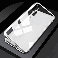 Coque Rebord Bumper Luxe Aluminum Metal Miroir 360 Degres Housse Etui Aimant T05 pour Huawei P20 Blanc